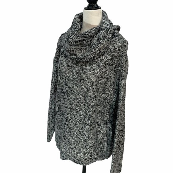 BLUENOTES🌸GREY Chunky Knit Cowl Neck Sweater Grey/Black Size S - Picture 4 of 9
